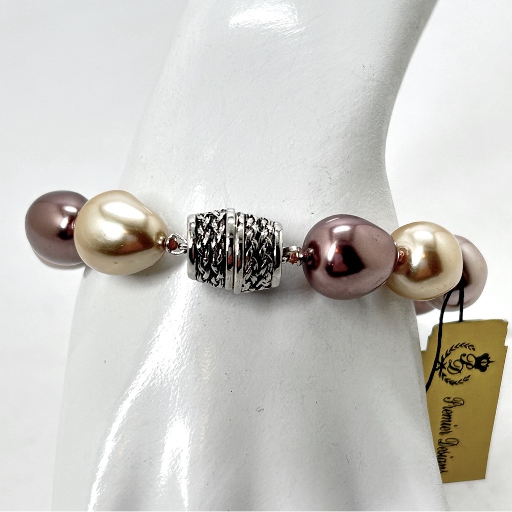 Premier Designs, Silver And Neutral Teardrop Pearl Bracelet, NWT